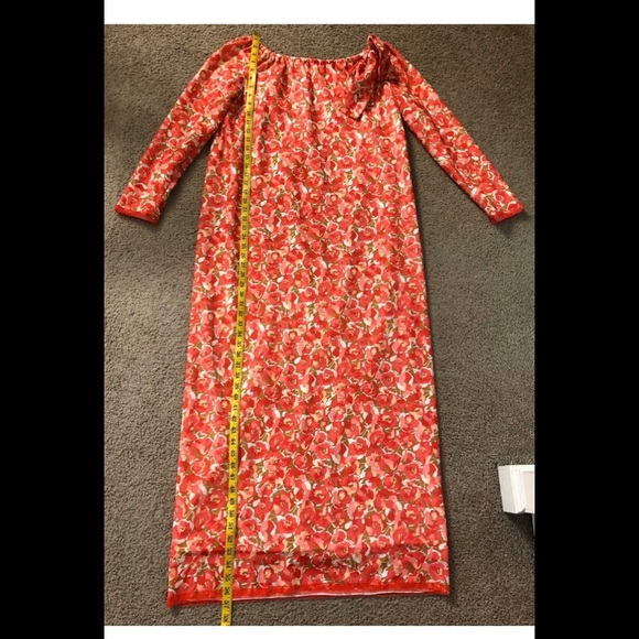 Floral Maxi Dress Size XL Poppy Red🌿Lace Trim🌺Bow Front Casual Eastern Style - Picture 5 of 12